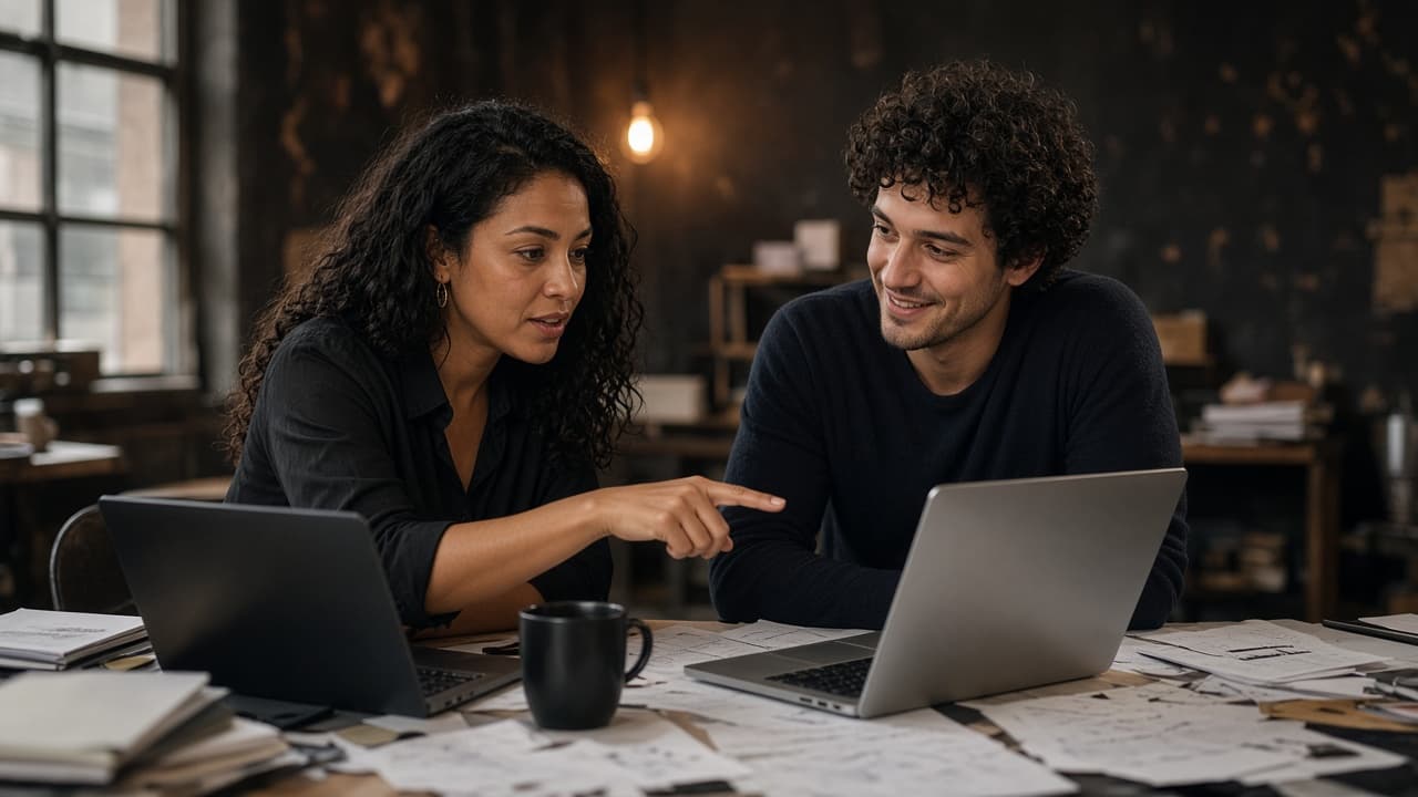 Two engineers pairing at a shared desk