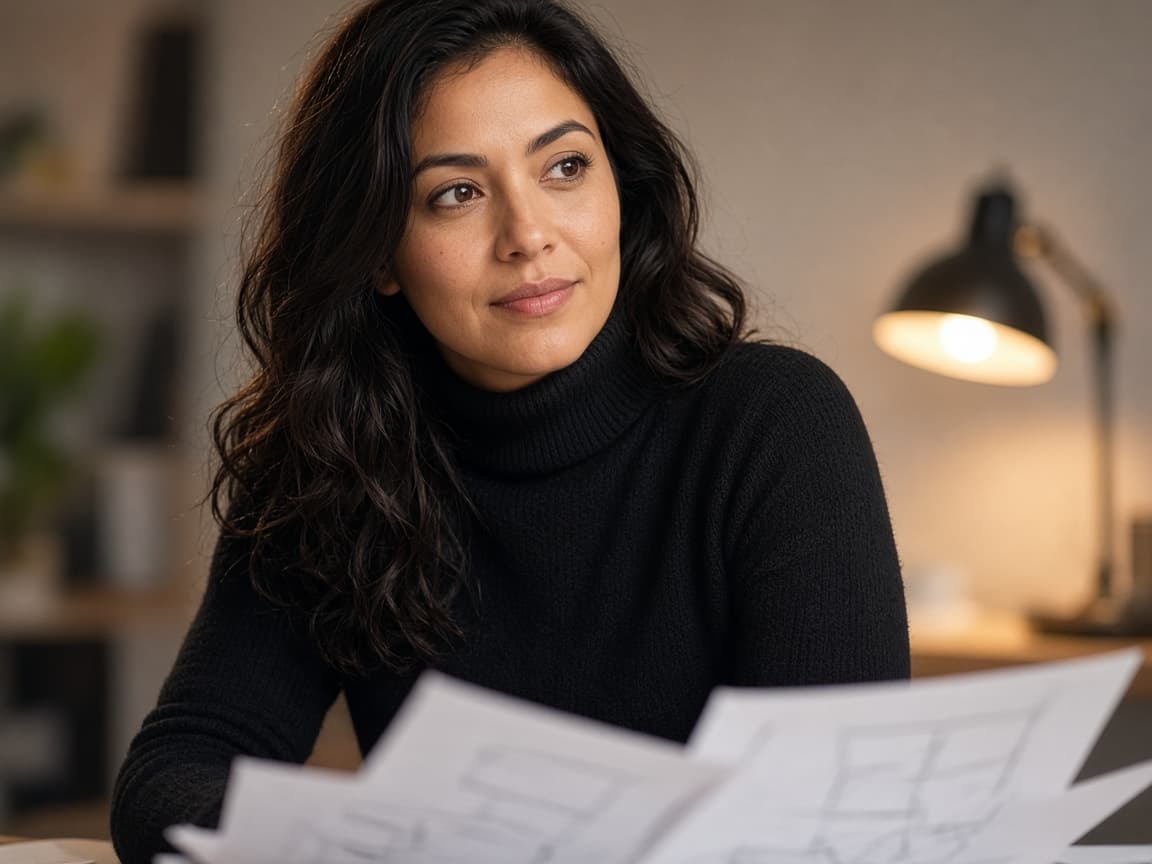 Engineer with product sketches